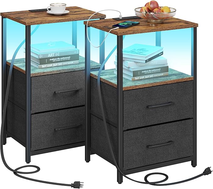 TUTOTAK Nightstands Set of 2, LED End Table by ChoosetutotakFurnitureBuildYourCozyHome