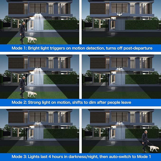 Adewalk 3000LM Outdoor Solar Light - Upgrade 4 Heads 188 LED Solar Motion Sensor Outdoor Lights, IP65 Waterproof Powered Light for Home Darkroom Backyard, 4 Pack