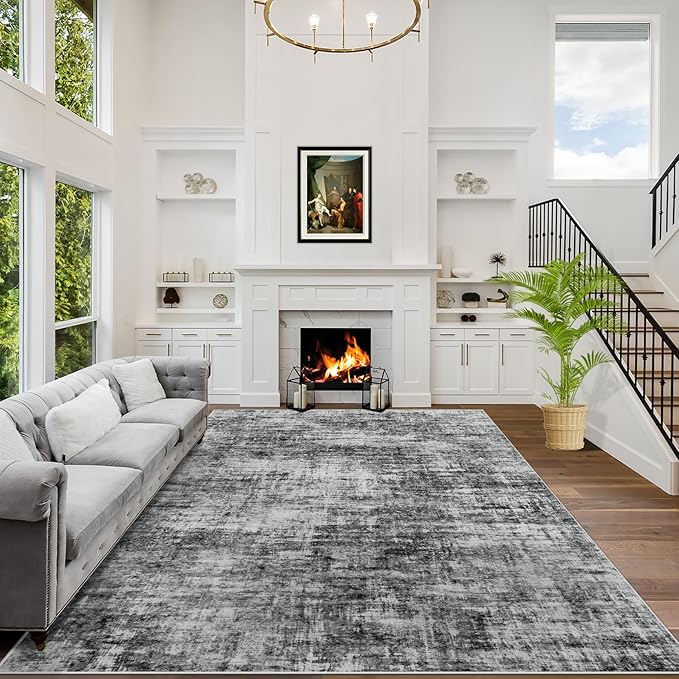 4x6 Area Rugs for Living Room: Washable Abstract Black Badroom Carpet | by GENTDRIZZ