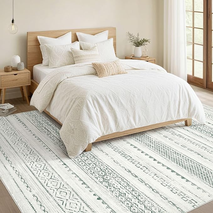 Nakagishi Boho 5x7 Area Rug Living Room Rugs Machine Washable Green | Soft - Image 5