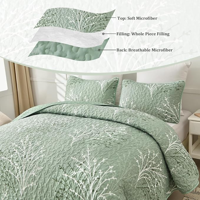DJY Sage Green Quilt Set Queen Size - Image 9