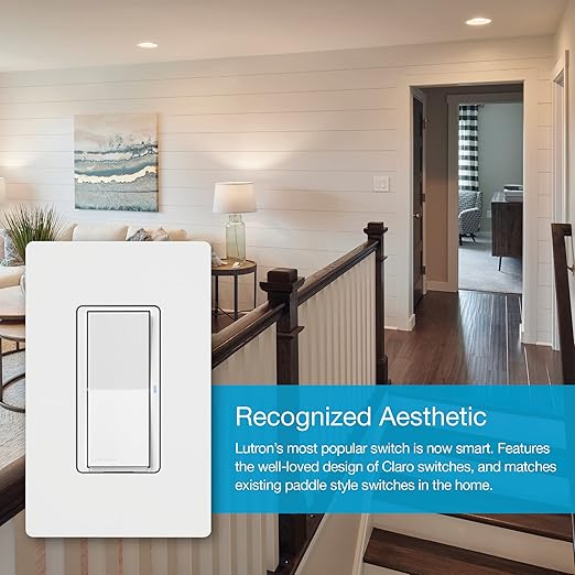 Lutron Claro Smart Switch for Caseta Lighting, for LED Lights, Fans, 5 Amp, Single-Pole/3-Way, Neutral Required, DVRF-5NSS-WH-6, White, 6 Pack
