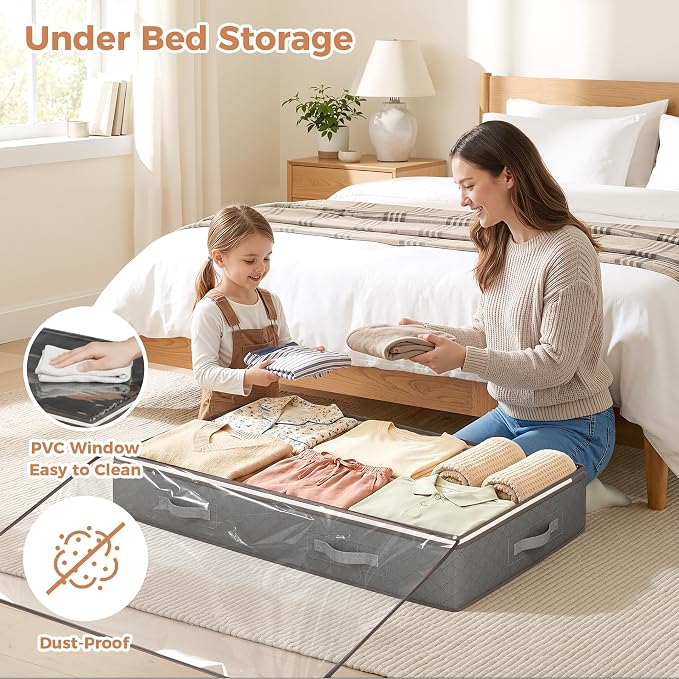 95L Under Bed Storage Containers, 8 Pack Storage Bags Grey | Underbed Storage - Image 2