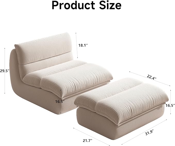 YVDNHP Bean Bag Chair with Ottoman, Cozy Comfy Reading Nook Chairs, Ultra Soft - Image 2
