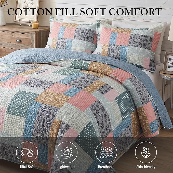 Etwel Lightweight Patchwork King Size Quilt Set - Image 3