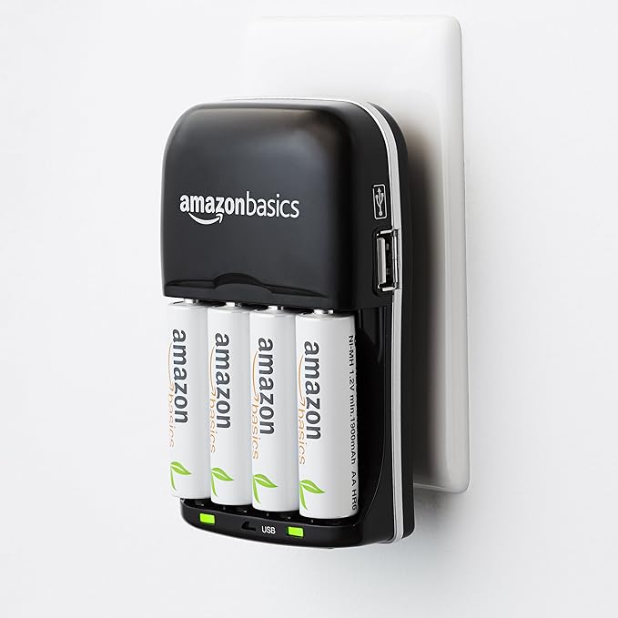 Amazon Basics Rechargeable Battery Charger for AA & AAA Nickel-Metal Hydride (NiMH) Batteries with USB Charging Port, Black