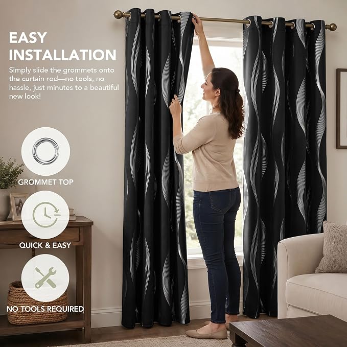 Deconovo Curtains for Living Room, Pattern Blackout Curtains 108 Inch Long | - Image 9
