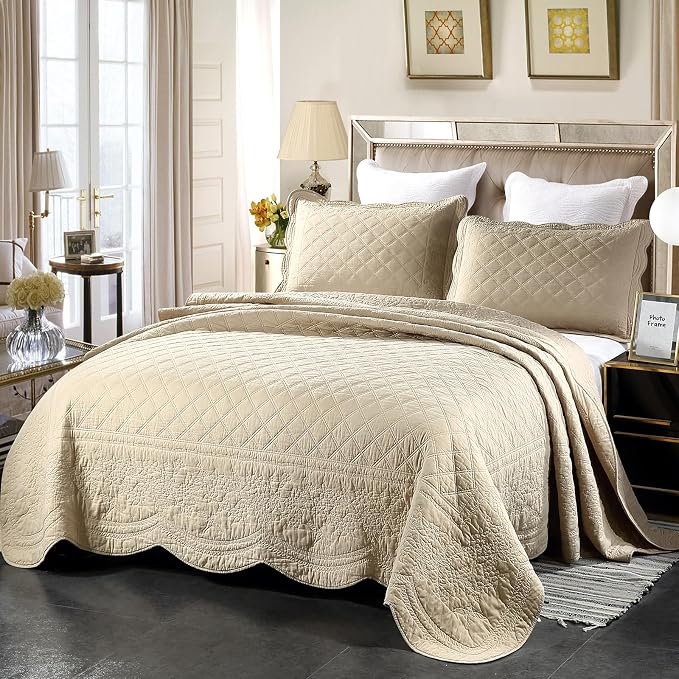 ROOMLIFE Quilt Set King Size 3D Floral Embroidery Pattern 3-Piece Cotton - Image 2