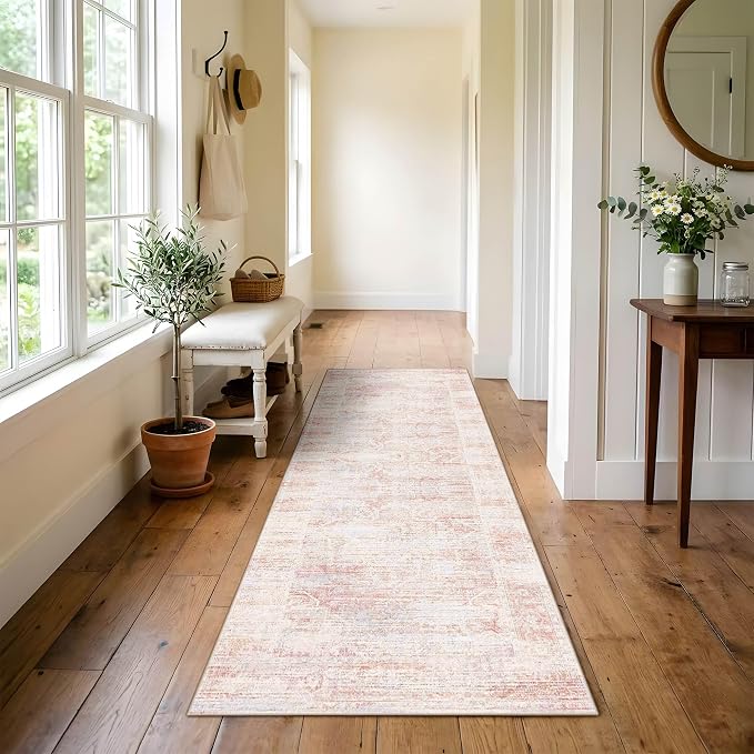 Latte&Fog Hallway 2x6 Runner Rug Non Slip Washable Pink Rugs - Image 3