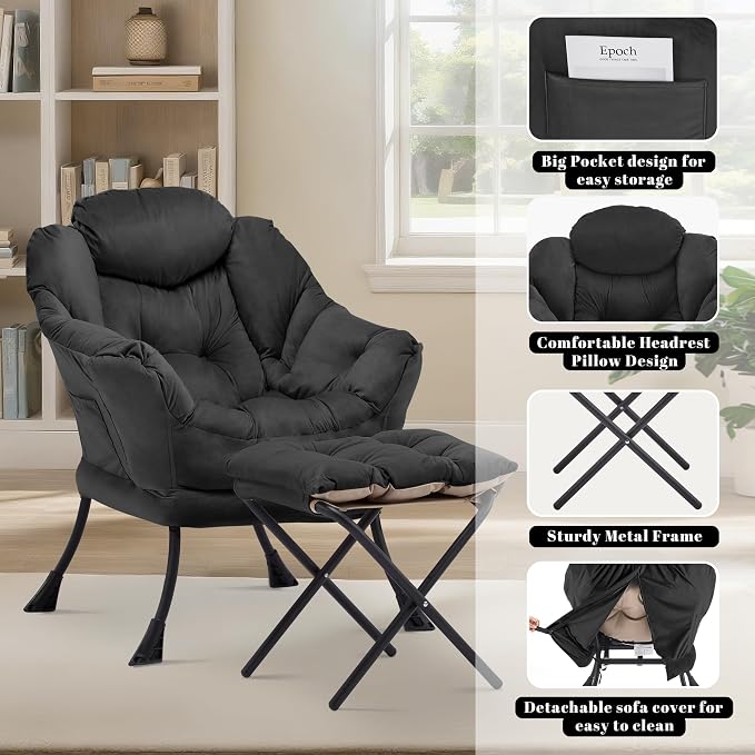 Lazy Chair with Ottoman, Comfy Reading Chair, Lounge Chair - Image 5