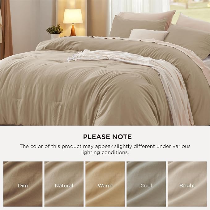 Bedsure Twin/Twin XL Comforter Set, Khaki Soft Prewashed Bedding - Image 7