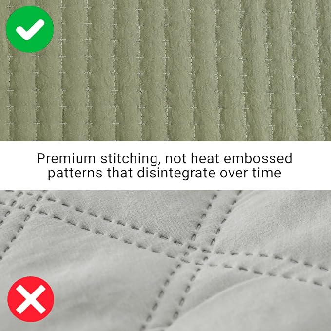 Queen Quilt-Lightweight Bedspreads Olive Green Queen Size Quilt Bedding Set | - Image 3
