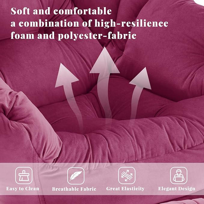 Lazy Chair with Ottoman, Comfy Reading Chair, Burgundy | Cushioned Seat with - Image 4
