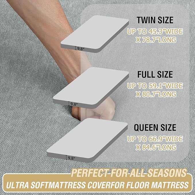 H.VERSAILTEX Full Size Armless Futon Mattress Covers for Traditional Japanese Futon Mattress Soft Chenille Couch Slipcovers Floor Mats Sofa Protector Zippered Sleeper Sofa Cover,Dove