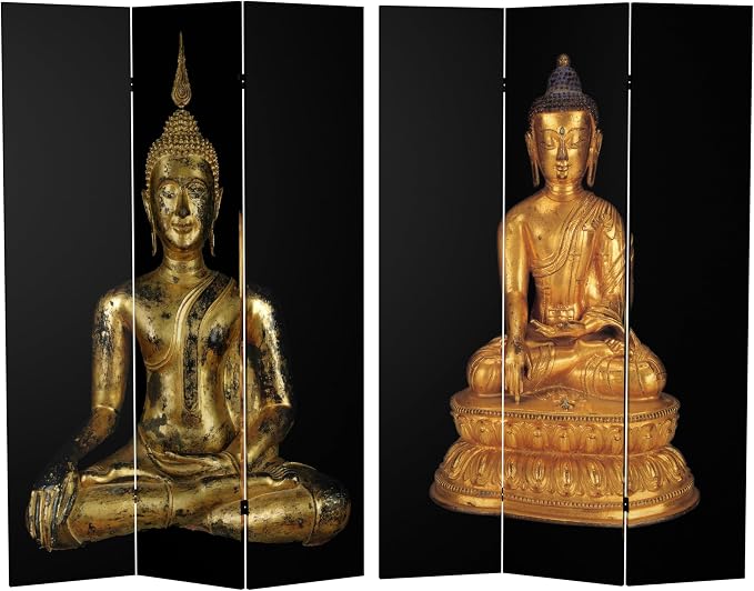 Red Lantern 6 ft. Tall Double Sided Thai Buddha Room Divider 3 Panel by RedLantern