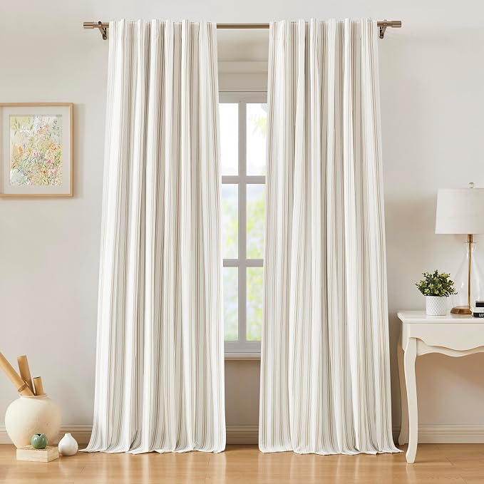 ZJDECOR 72 Inch Beige Stripe Full Blackout Curtains - Image 2