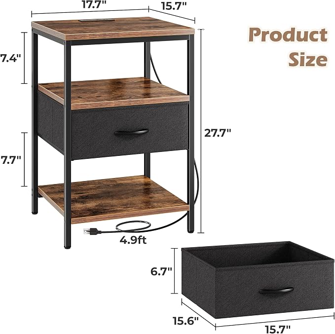 SUPERJARE Nightstand with Charging Station, USB-C Port, Bedside Table | 27.7 - Image 3