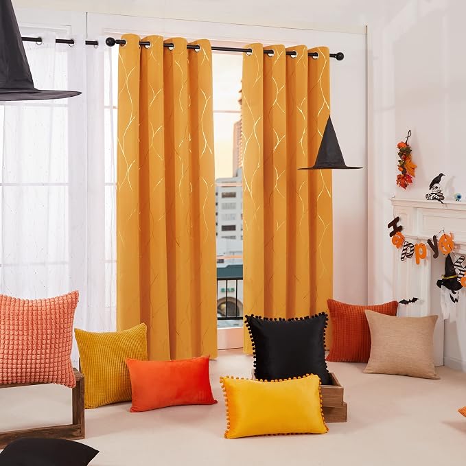 Deconovo Curtains for Living Room, Pattern Blackout Curtains 45 Inches Long | - Image 3