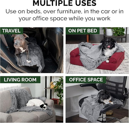 FurHaven Waterproof Throw Blanket For Dogs & Indoor Cats, Reversible Protective Pet Blanket, Extra Large, Long Faux Fur & Velvet, Gray