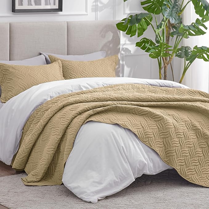 Love's cabin King Size Quilt Bedding Set Camel Bedspreads - Image 2