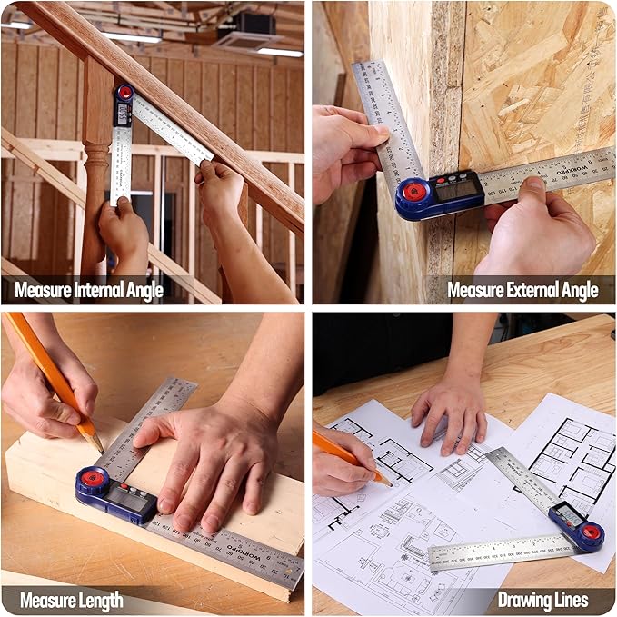 WORKPRO Digital Angle Finder, 7-Inch / 200 mm Stainless Steel Angle Finder Tool with Lock & Hold Function, Precision Measuring Tool with Bag for Woodworking, Carpentry, Construction Projects