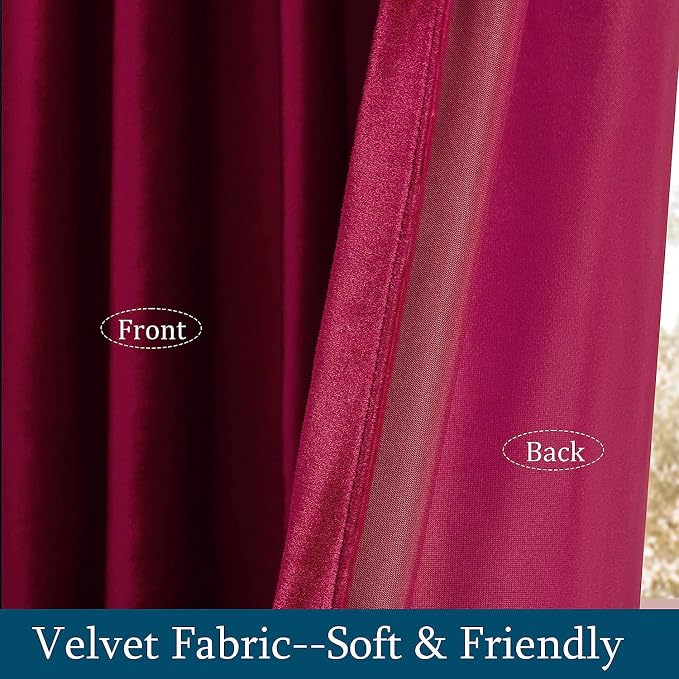 PRIMROSE Red Curtains 72 inch for Living Room Velvet Drapes Blackout Rod Pocket - Image 5