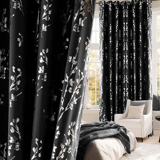 NICETOWN 100% Black Out Curtains 84 inch Long, Grommet Floral Blackout Curtains by NICETOWN