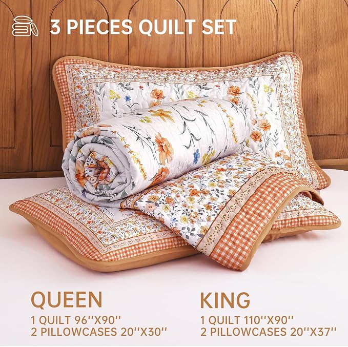 WONGS BEDDING Fall Quilt Set Queen, Microfiber Lightweight Farmhouse Bed Quilt - Image 7