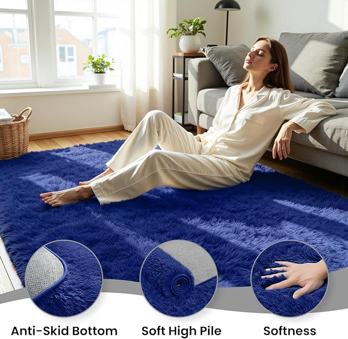 6x9 Fluffy Area Rug for Living Room: Soft Non-Slip Blue Shag Bedroom Carpet | - Image 5
