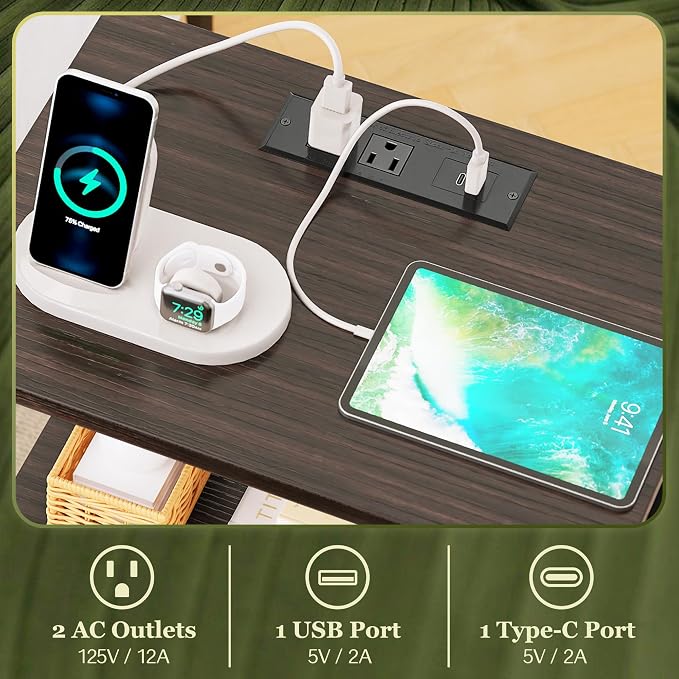 SUPERJARE Nightstand with Charging Station, USB-C Port, Bedside Table | Night - Image 4