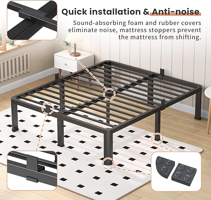 12 Inch Full Heavy Duty 3500 lbs Bed Frame with Round-Corner Legs & Anti-Squeak Design – Quick Assembly Metal Platform, No Box Spring Needed
