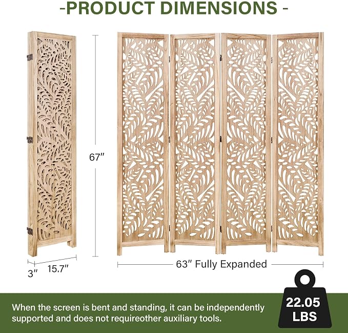 Leaf-Carved Room Divider Privacy Screen - Image 4