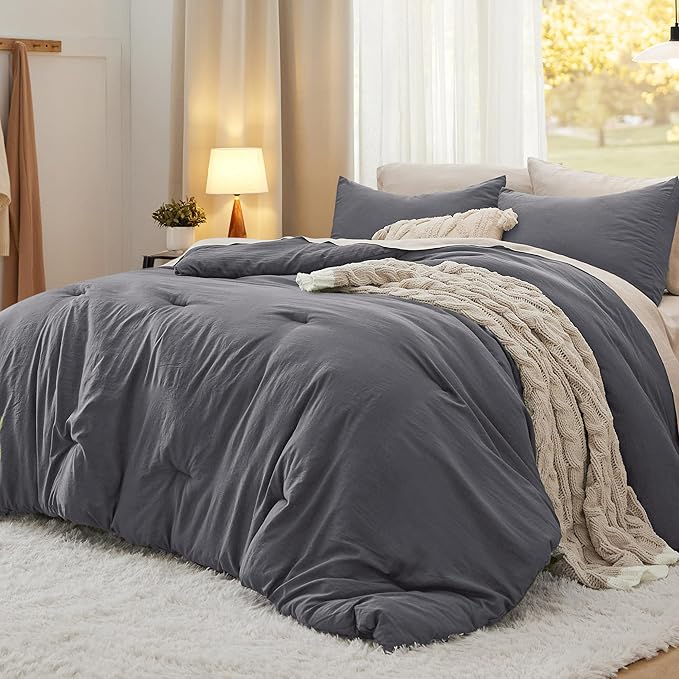 Bedsure Oversized King Comforter Set, Dark Grey Soft Prewashed Bedding by Unknown