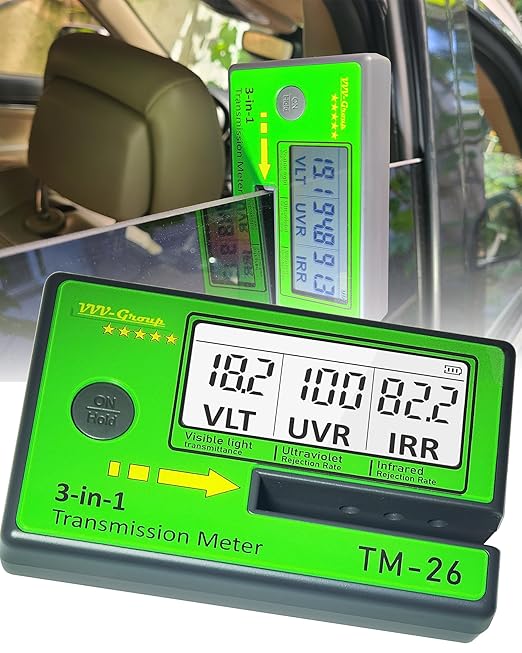 Digital Car Window Tint Meter TM-26 / Side Window Tint, Sun Control Film, VL/UV/IR Transmittance Detection, Tester Meter Gauge (with PU Case)
