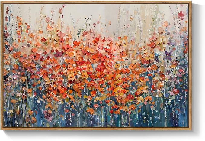 Framed Abstract Flower Wall Art, Colorful Botanical Floral Canvas Painting - Image 9