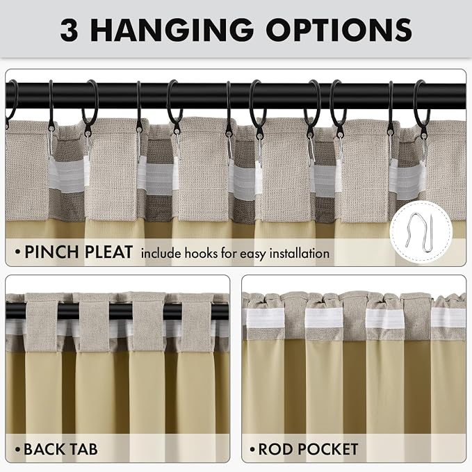MIULEE 100% Blackout Linen Curtains 42 x 72 Inch Pebble Taupe 2 Panels | - Image 5