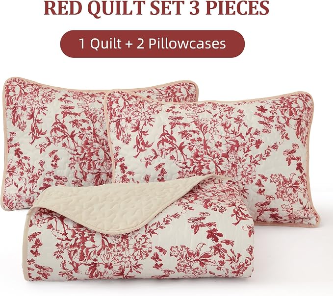 WONGS BEDDING Botanical Quilt King Size, 3 Pieces Bedspread Set, Polyester - Image 7