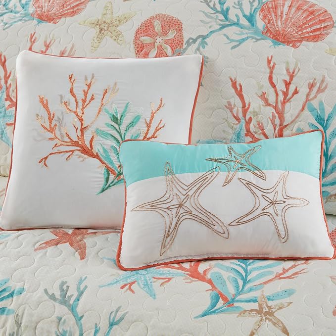 Madison Park Quilt Set Cottage Coastal Design, Starfish Print - Image 4