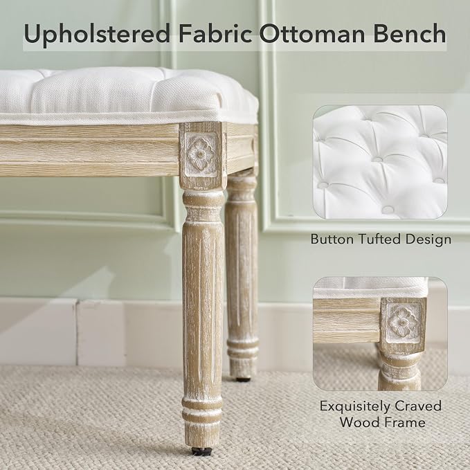 LOULENS 31'' Entryway Bench, Linen Upholstered End of Bed Bench, Brushed Wood - Image 5