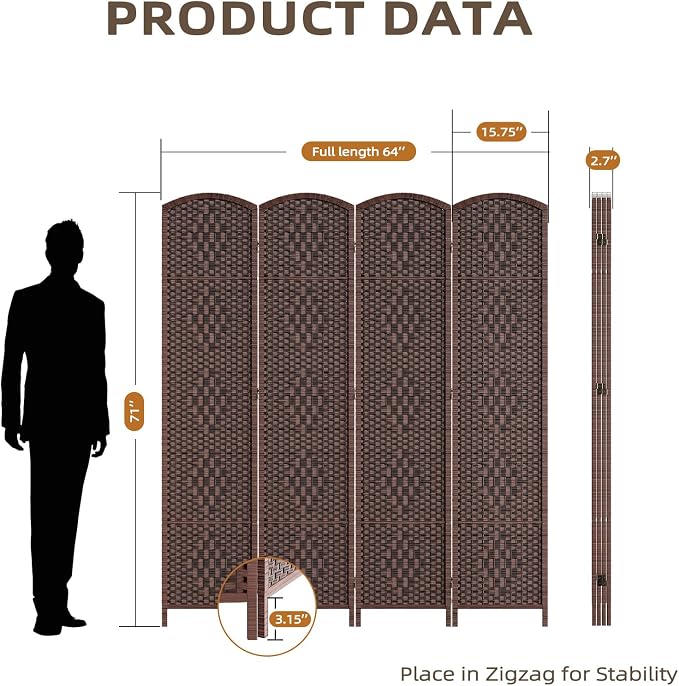 HALLYBEE Room Divider Panel, 4 Panel Partition Room Dividers Screen, Privacy - Image 2