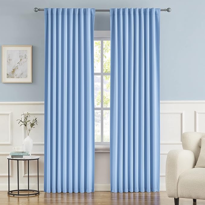 Light Sky Blue Curtains Room Darkening Curtains, Rod Pocket and Back Tab by DUALIFE