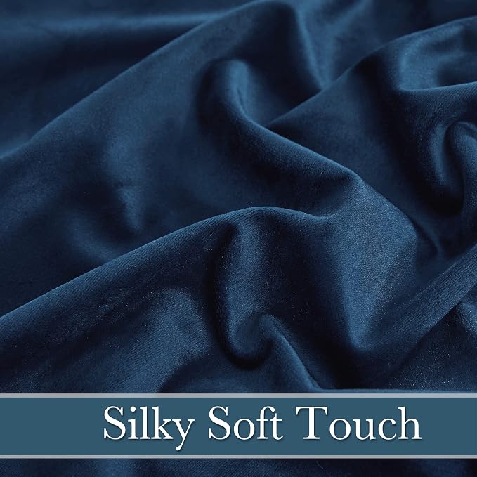 RYB HOME Navy Blue Velvet Blackout Curtains 96 inches Bedroom Living Room | - Image 5