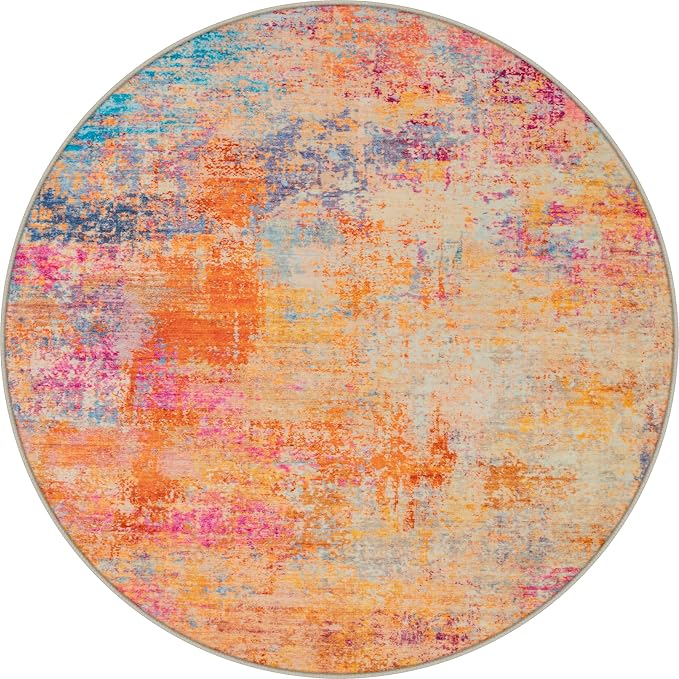 Round Area Rug Living Room: 5 ft Modern Washable Indoor Carpet | by FXRHLP