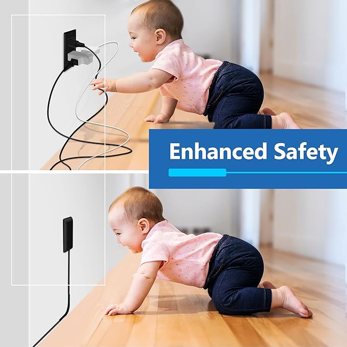 LIDER Flat-Face Outlet Extender with 3 Receptacles, Ultra-Thin Wall Plate Plug with Cord Extender and 3-Outlet Power Strip, 3ft Cord, LWE3-315-BK2P, ETL-Listed, Black, 2 Pack