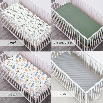 Bimocosy Crib Sheets 4 Pack, Baby Crib Sheets Fitted for Boys and Girls Breathable & Snug Fit, Soft Toddler Bed Sheets for Standard Crib Mattress Nursery Daycare Essentials, Bear Cub