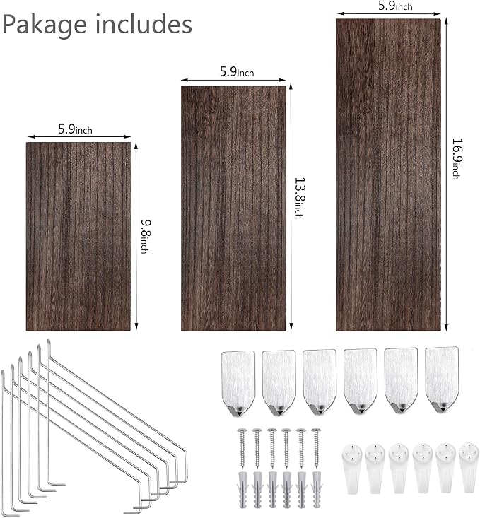 Floating Wall Shelves, Rustic Wood Wall Mounted Shelf Set of 3 | No Drill - Image 3