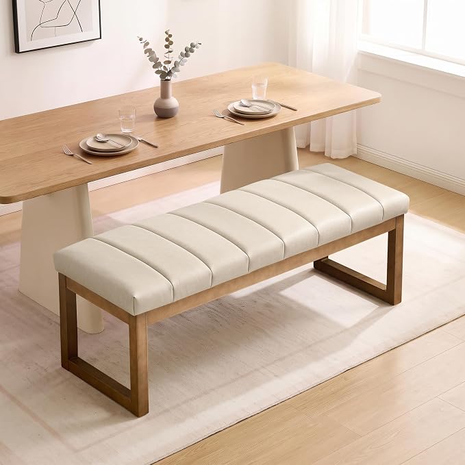 52.7" Bedroom Bench for End of Bed, Faux Leather Entryway Bench | Modern by Zihanhome