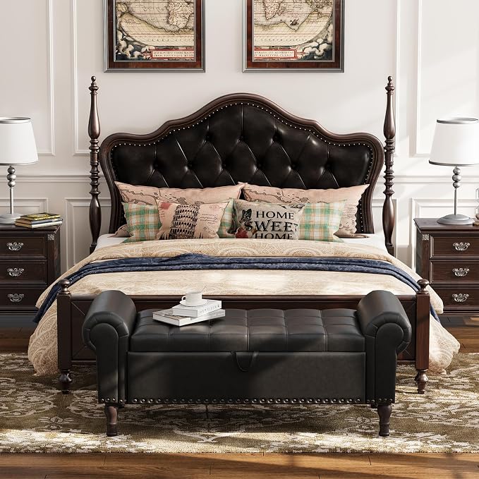 Apicizon 51” Bench with Storage, Queen Size Faux Leather End of Bed Bench with - Image 3