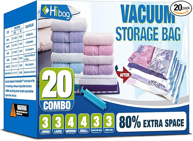 Vacuum Storage Bags, Space Saver Vacuum Seal Storage Bags 20-Pack Sealer Bags by HIBAG