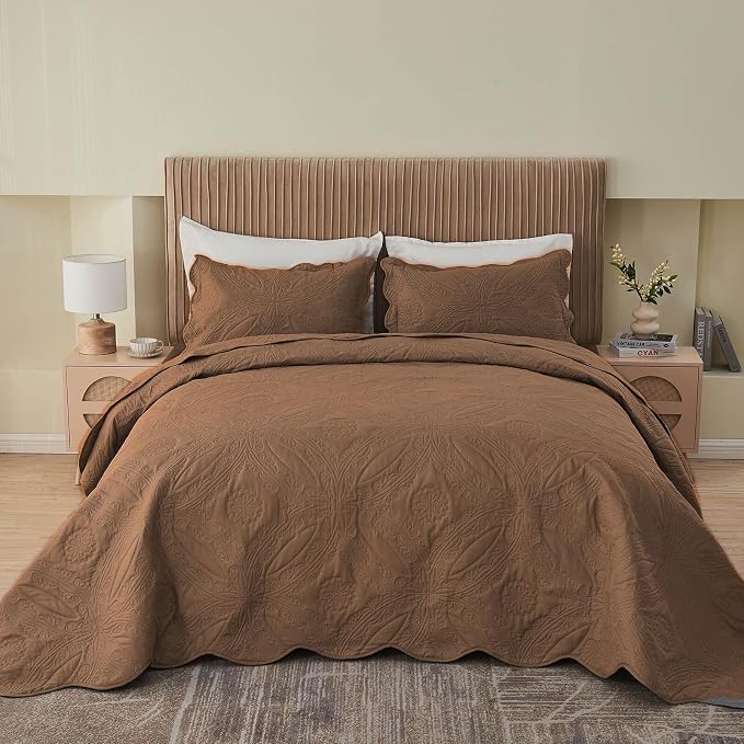 Kingnex Oversized King Bedspreads 128x120 Ultrasonic Quilted Coffee | Extra - Image 2